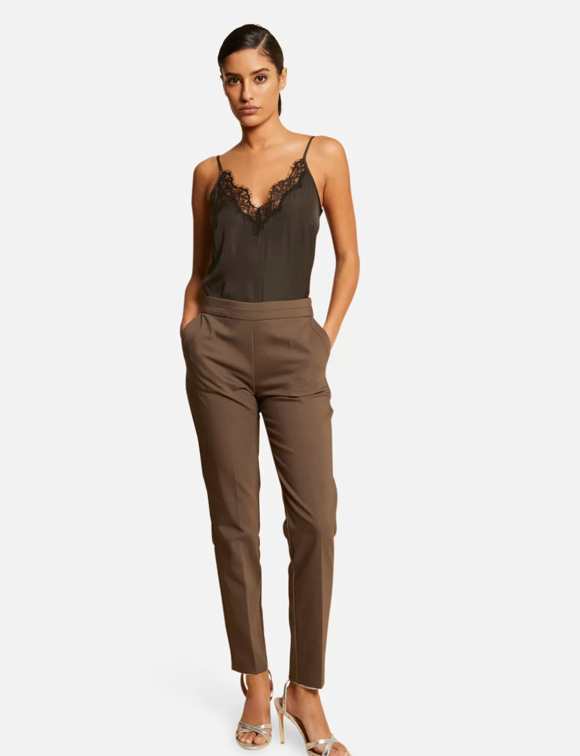 Morgan Chemises Et Blouses>Blouse Bretelles Fines Avec Dentelle Vert Kaki Femme | Vert_Kaki