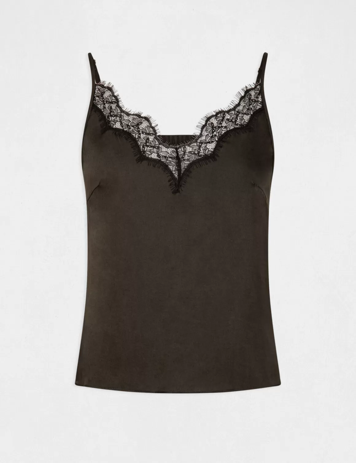 Morgan Chemises Et Blouses>Blouse Bretelles Fines Avec Dentelle Vert Kaki Femme | Vert_Kaki