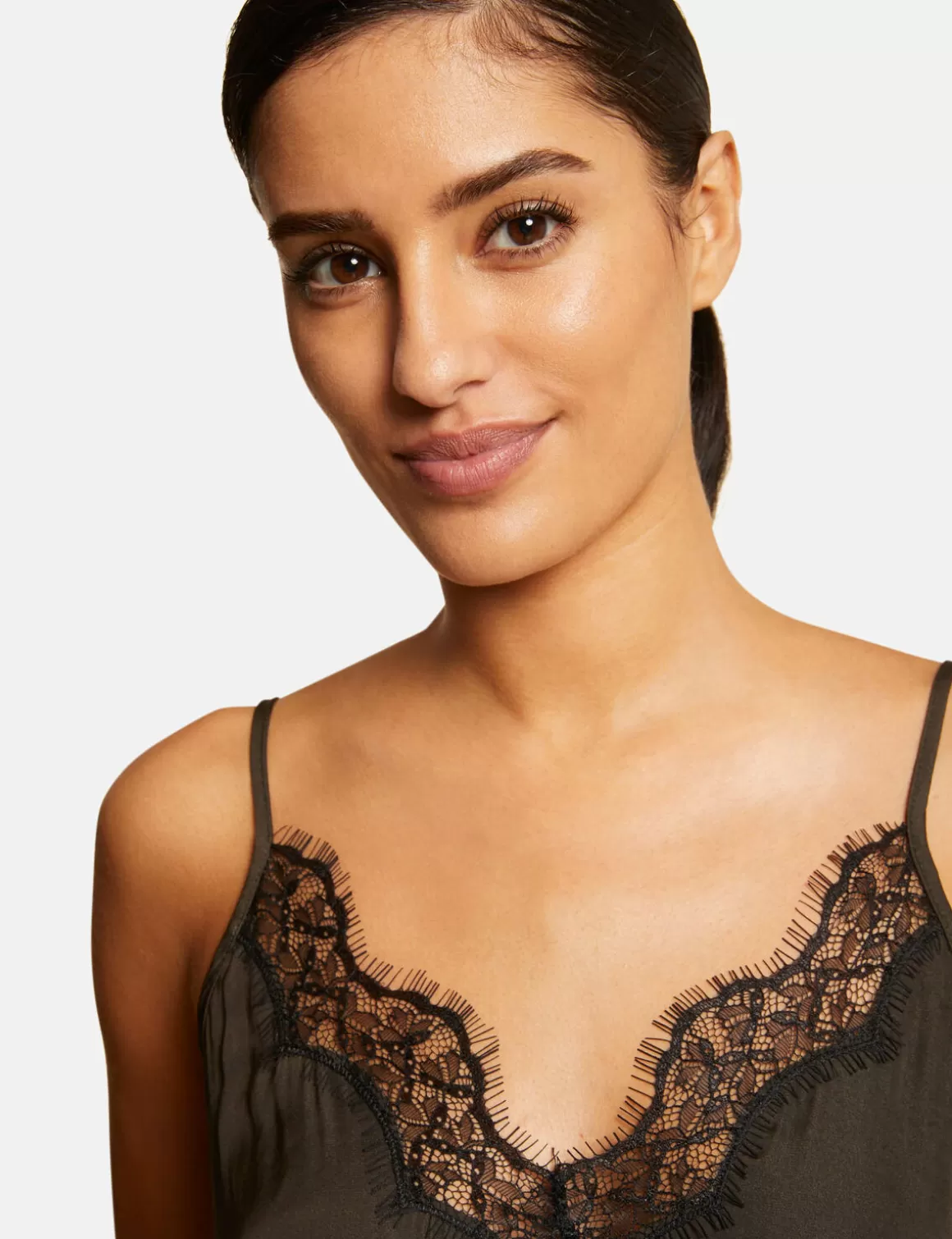 Morgan Chemises Et Blouses>Blouse Bretelles Fines Avec Dentelle Vert Kaki Femme | Vert_Kaki