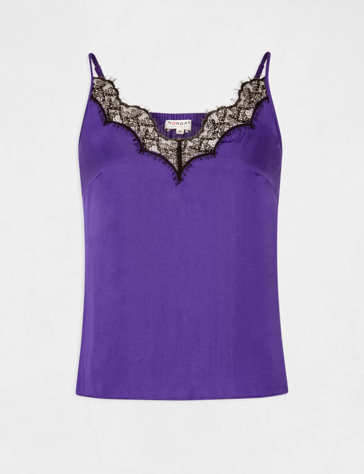 Morgan Chemises Et Blouses>Blouse Bretelles Fines Avec Dentelle Violet Fonce Femme | Violet_Fonce