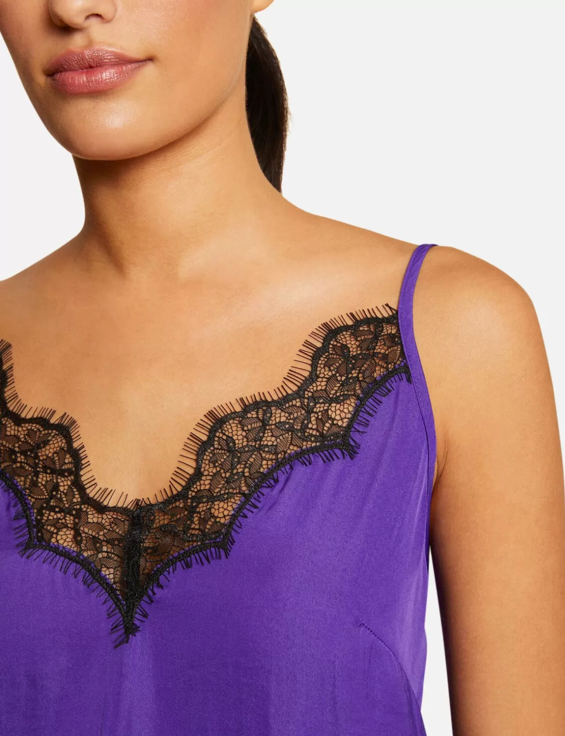 Morgan Chemises Et Blouses>Blouse Bretelles Fines Avec Dentelle Violet Fonce Femme | Violet_Fonce