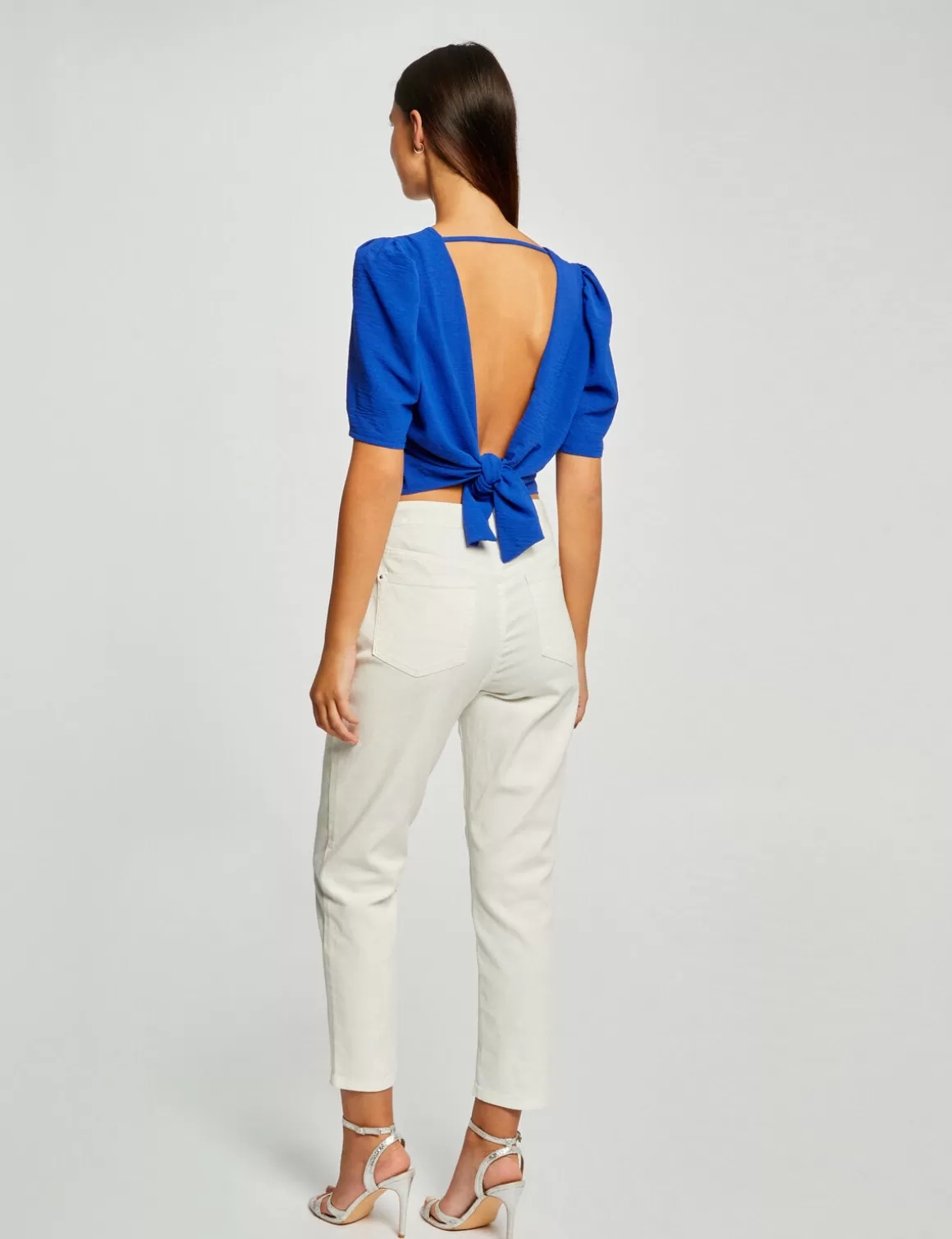 Morgan Chemises Et Blouses>Blouse Manches Courtes Dos Ouvert Bleu Electrique Femme | Bleu_Electrique