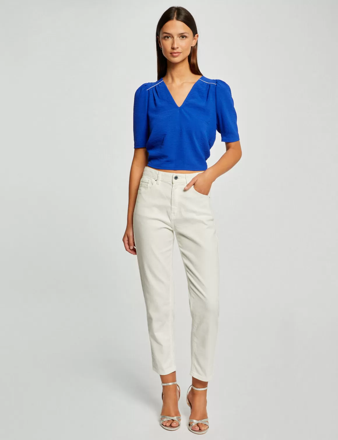 Morgan Chemises Et Blouses>Blouse Manches Courtes Dos Ouvert Bleu Electrique Femme | Bleu_Electrique