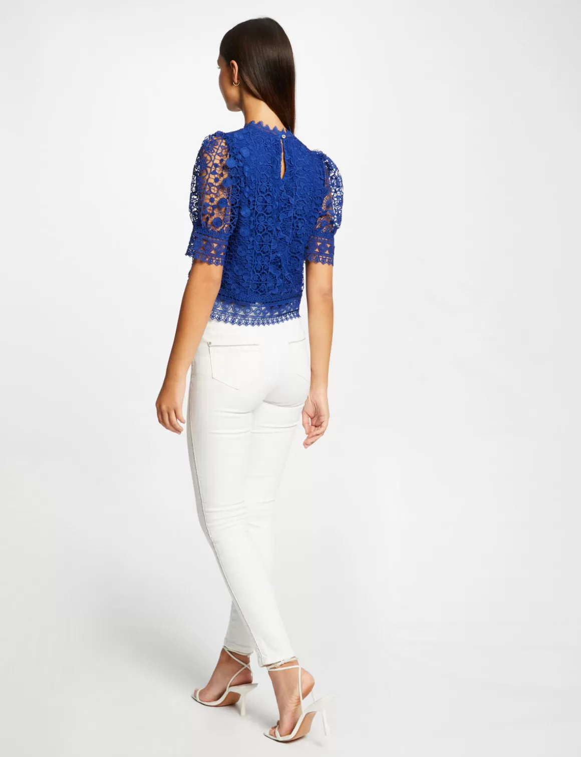 Morgan Chemises Et Blouses>Blouse Manches Courtes En Dentelle Bleu Electrique Femme | Bleu_Electrique