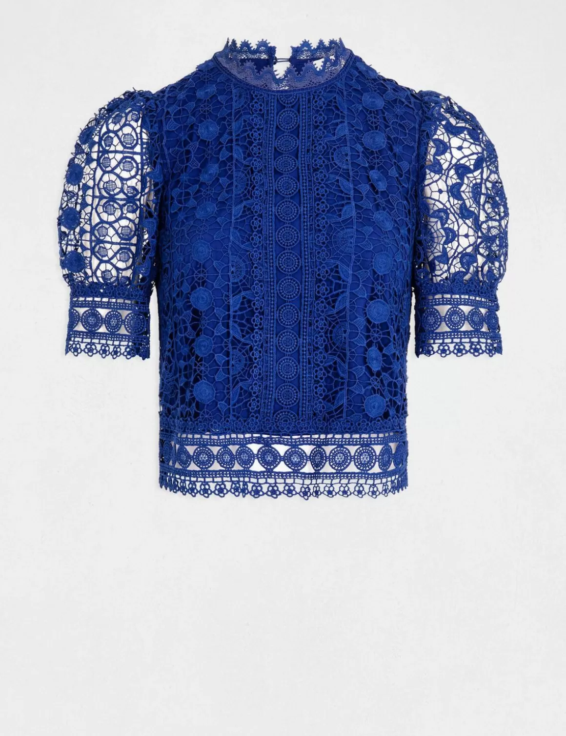 Morgan Chemises Et Blouses>Blouse Manches Courtes En Dentelle Bleu Electrique Femme | Bleu_Electrique