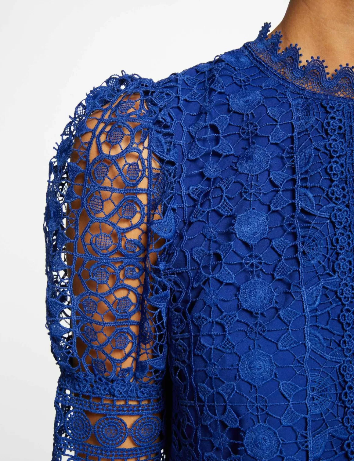 Morgan Chemises Et Blouses>Blouse Manches Courtes En Dentelle Bleu Electrique Femme | Bleu_Electrique