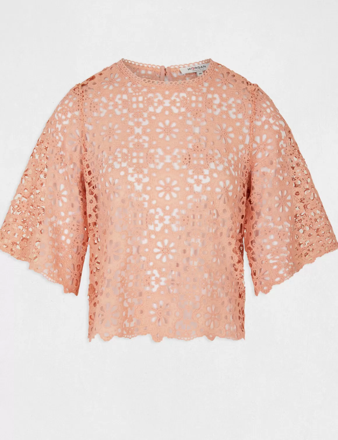 Morgan Chemises Et Blouses>Blouse Manches Courtes En Dentelle Rose Moyen Femme | Rose_Moyen