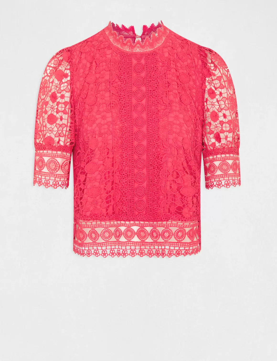 Morgan Chemises Et Blouses>Blouse Manches Courtes En Dentelle Rose Moyen Femme | Rose_Moyen