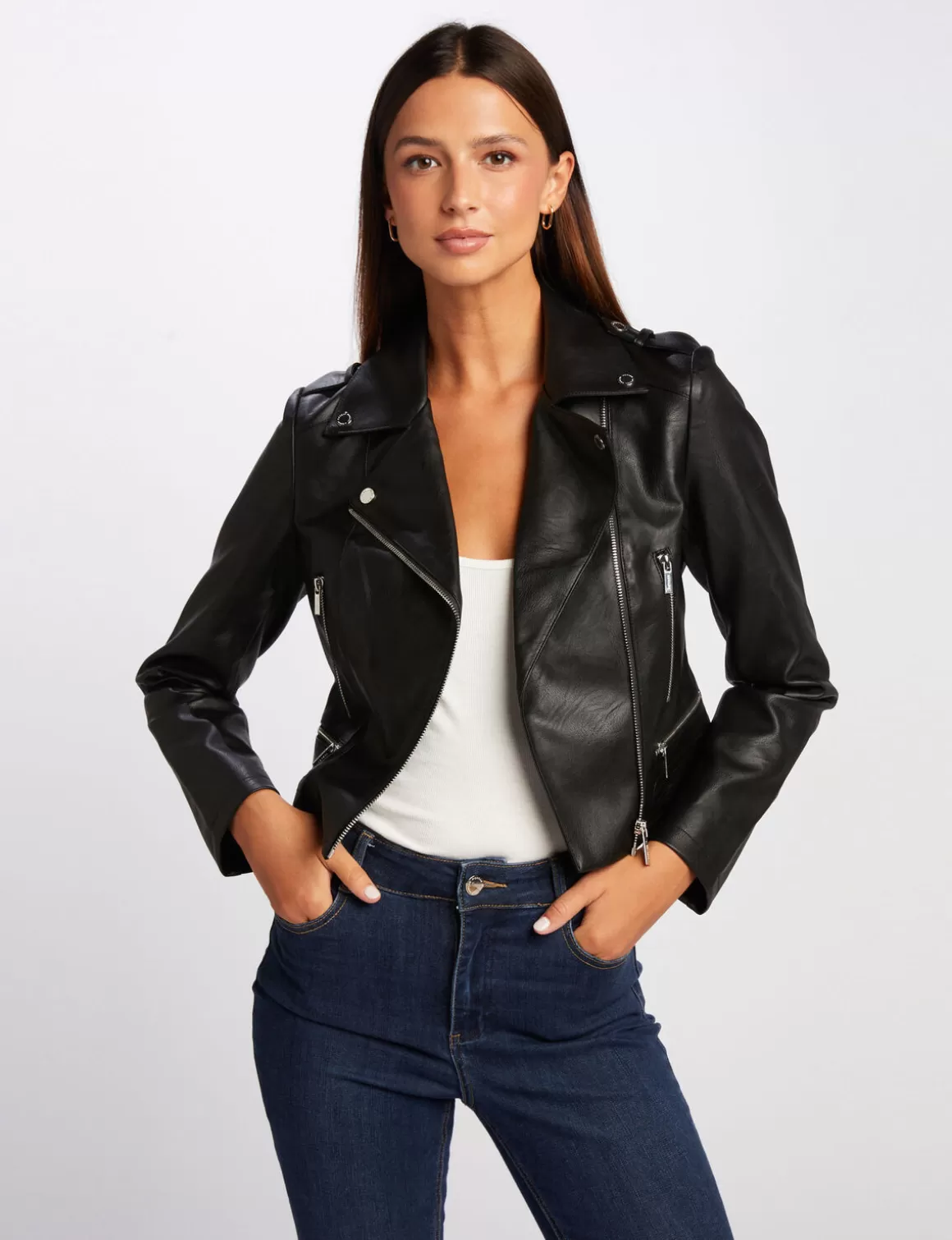 Morgan Manteaux>Blouson Droit Avec Col Crante A Revers Femme | Noir