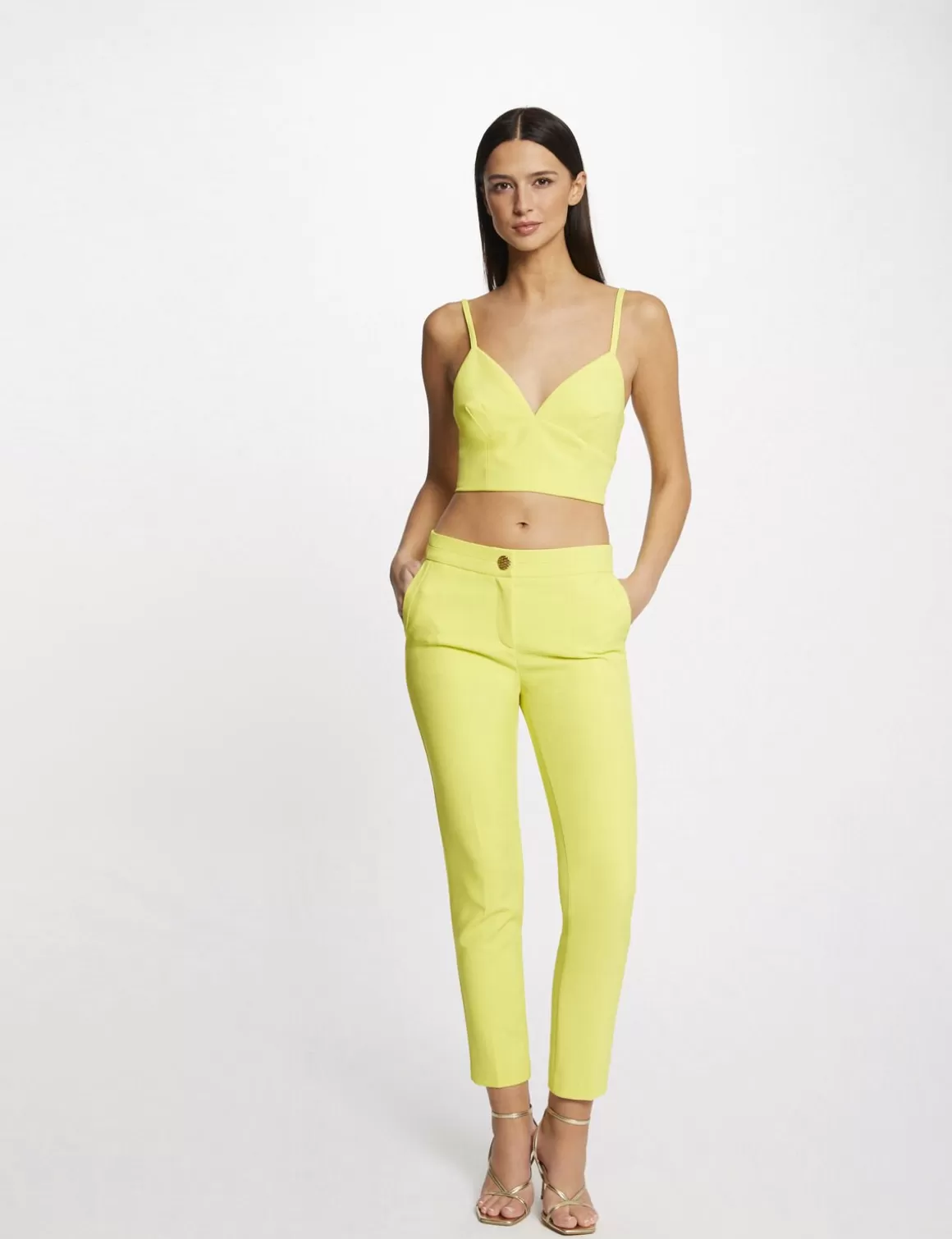 Morgan Tops Et T-Shirts>Bustier Crop Top A Ornement Dos Femme | Jaune