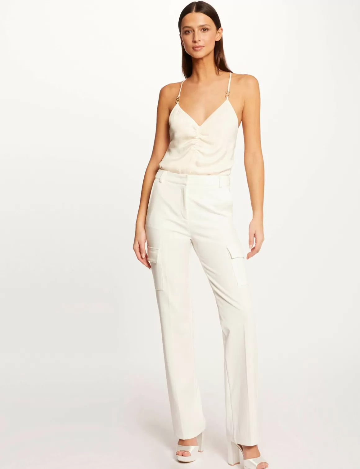 Morgan Chemises Et Blouses>Caraco Bretelles Fines Avec Fronces Ecru Moyen Femme | Ecru_Moyen