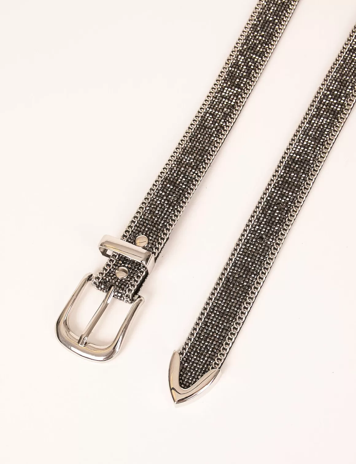 Morgan Ceintures>Ceinture Avec Strass Et Details Chaines Gris Moyen Femme | Gris_Moyen