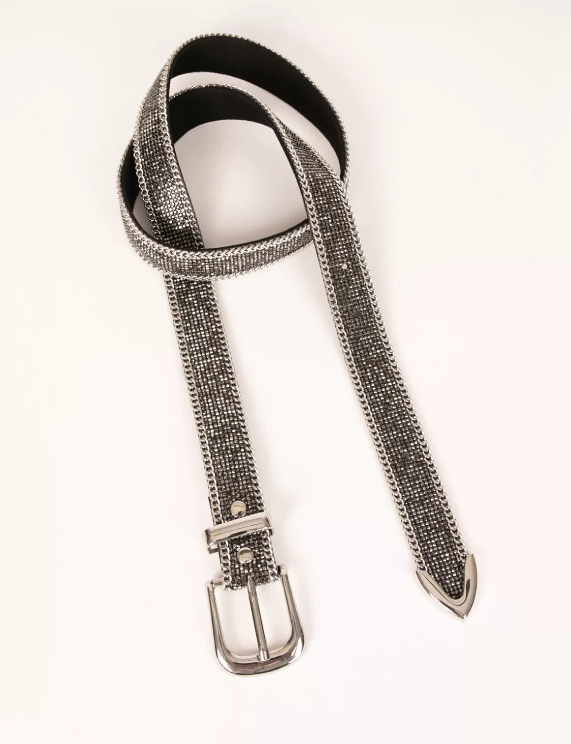 Morgan Ceintures>Ceinture Avec Strass Et Details Chaines Gris Moyen Femme | Gris_Moyen