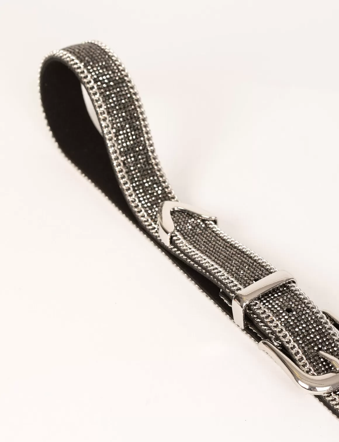 Morgan Ceintures>Ceinture Avec Strass Et Details Chaines Gris Moyen Femme | Gris_Moyen