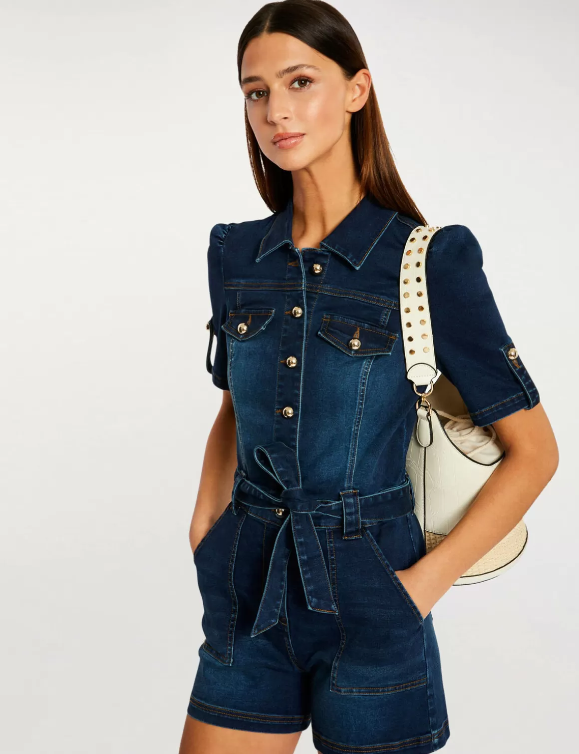 Morgan Combinaisons>Combishort Boutonnee A Ceinture Jean Brut Femme | Jean_Brut