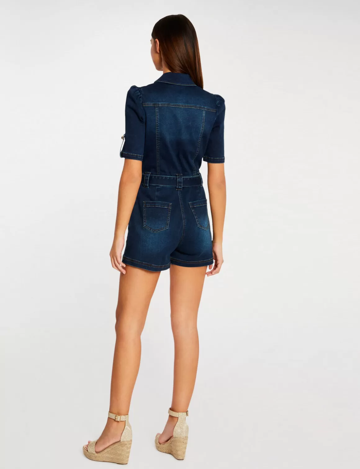 Morgan Combinaisons>Combishort Boutonnee A Ceinture Jean Brut Femme | Jean_Brut