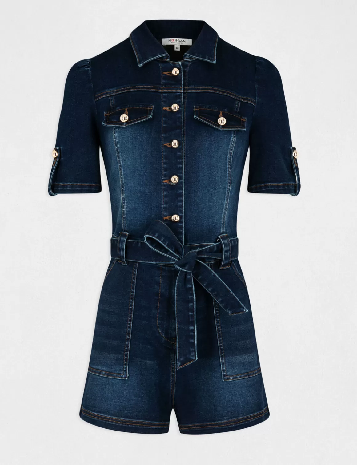 Morgan Combinaisons>Combishort Boutonnee A Ceinture Jean Brut Femme | Jean_Brut