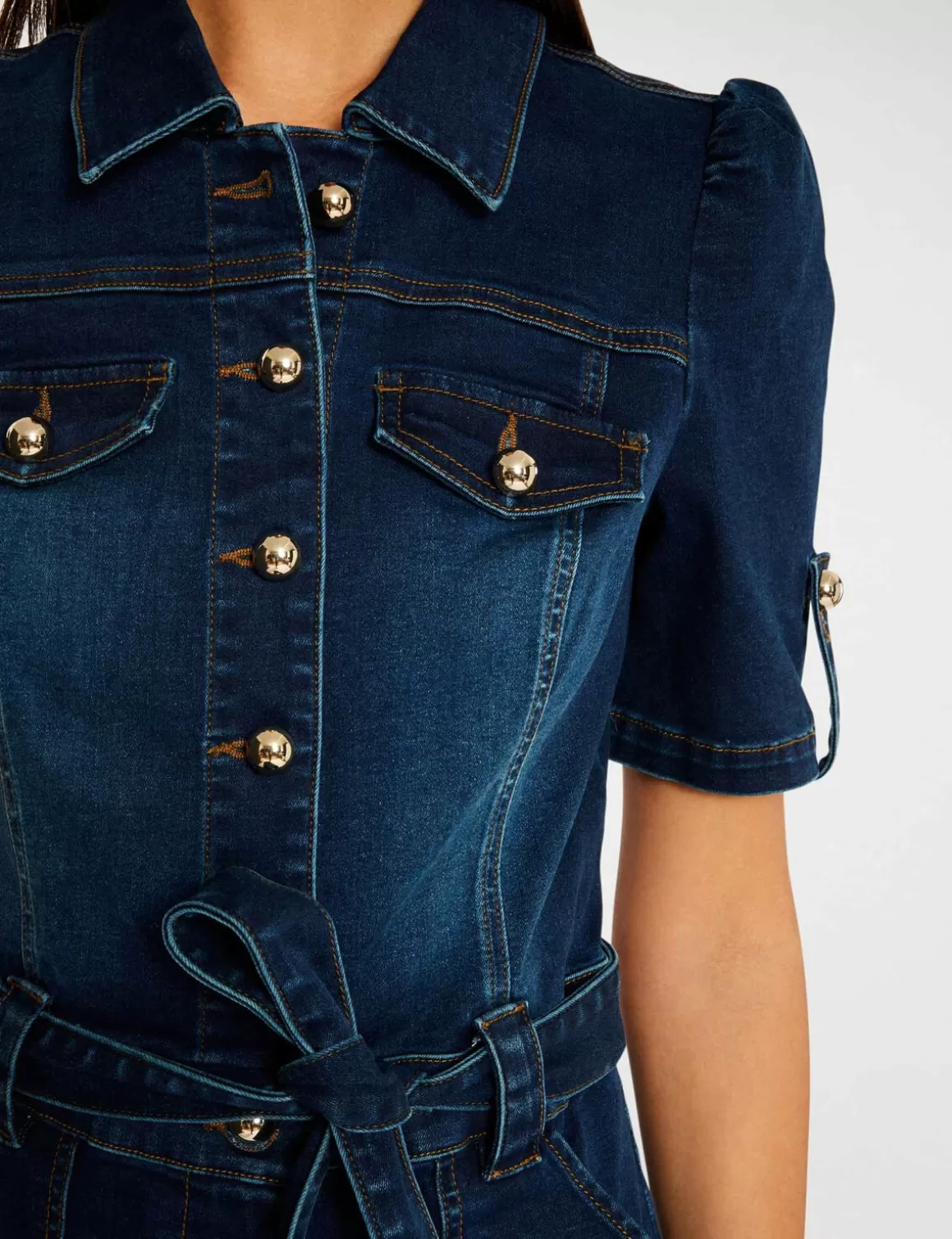 Morgan Combinaisons>Combishort Boutonnee A Ceinture Jean Brut Femme | Jean_Brut