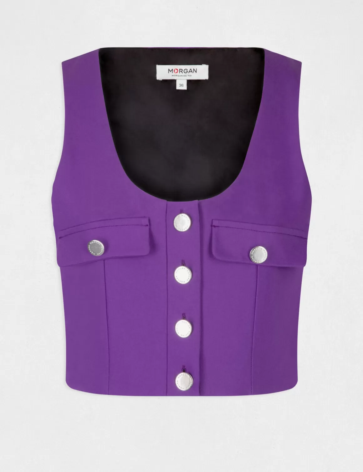 Morgan Tops Et T-Shirts>Crop Top Boutonne Sans Manches Violet Fonce Femme | Violet_Fonce