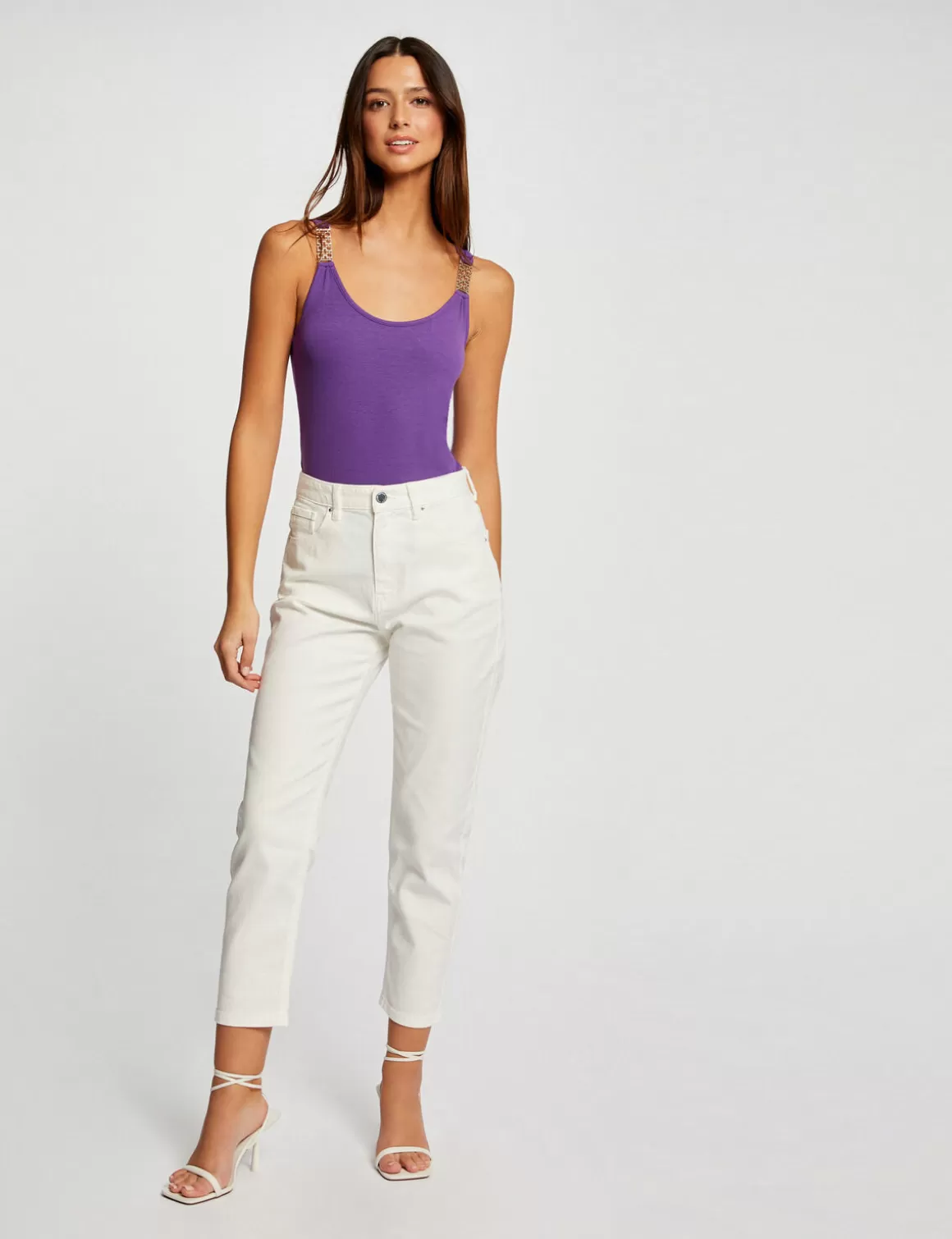 Morgan Tops Et T-Shirts>Debardeur Avec Bretelles A Ornements Violet Fonce Femme | Violet_Fonce