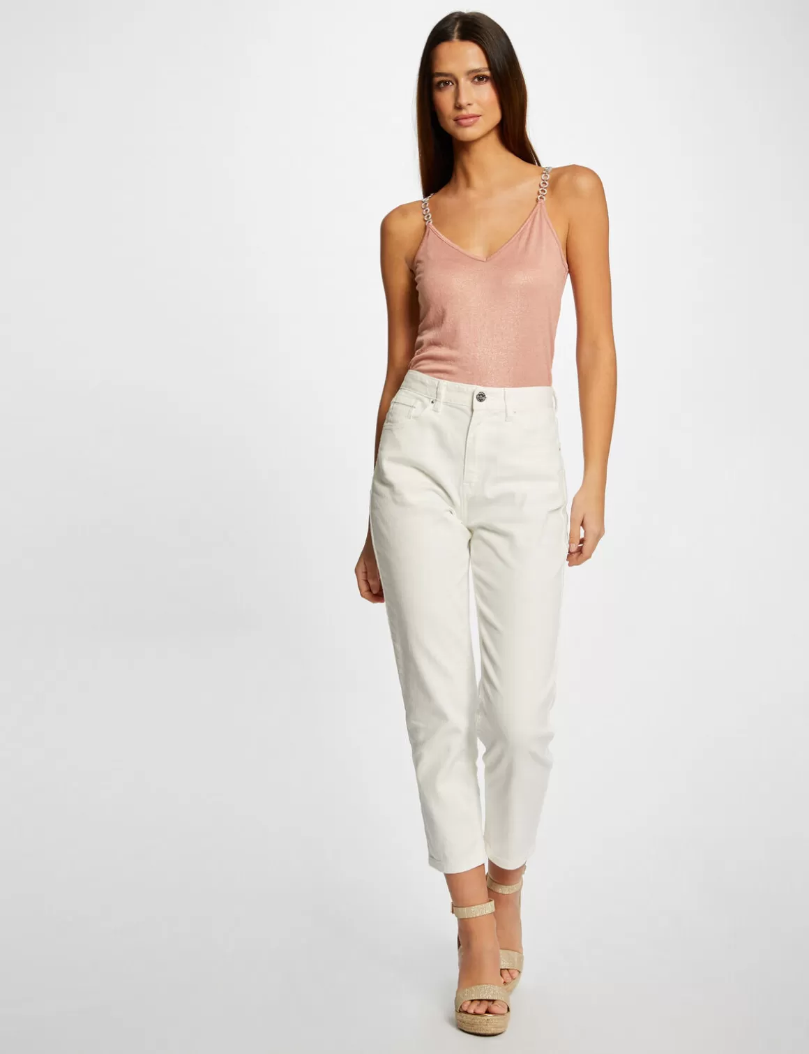 Morgan Tops Et T-Shirts>Debardeur Bretelles Fines Avec Chaines Rose Moyen Femme | Rose_Moyen