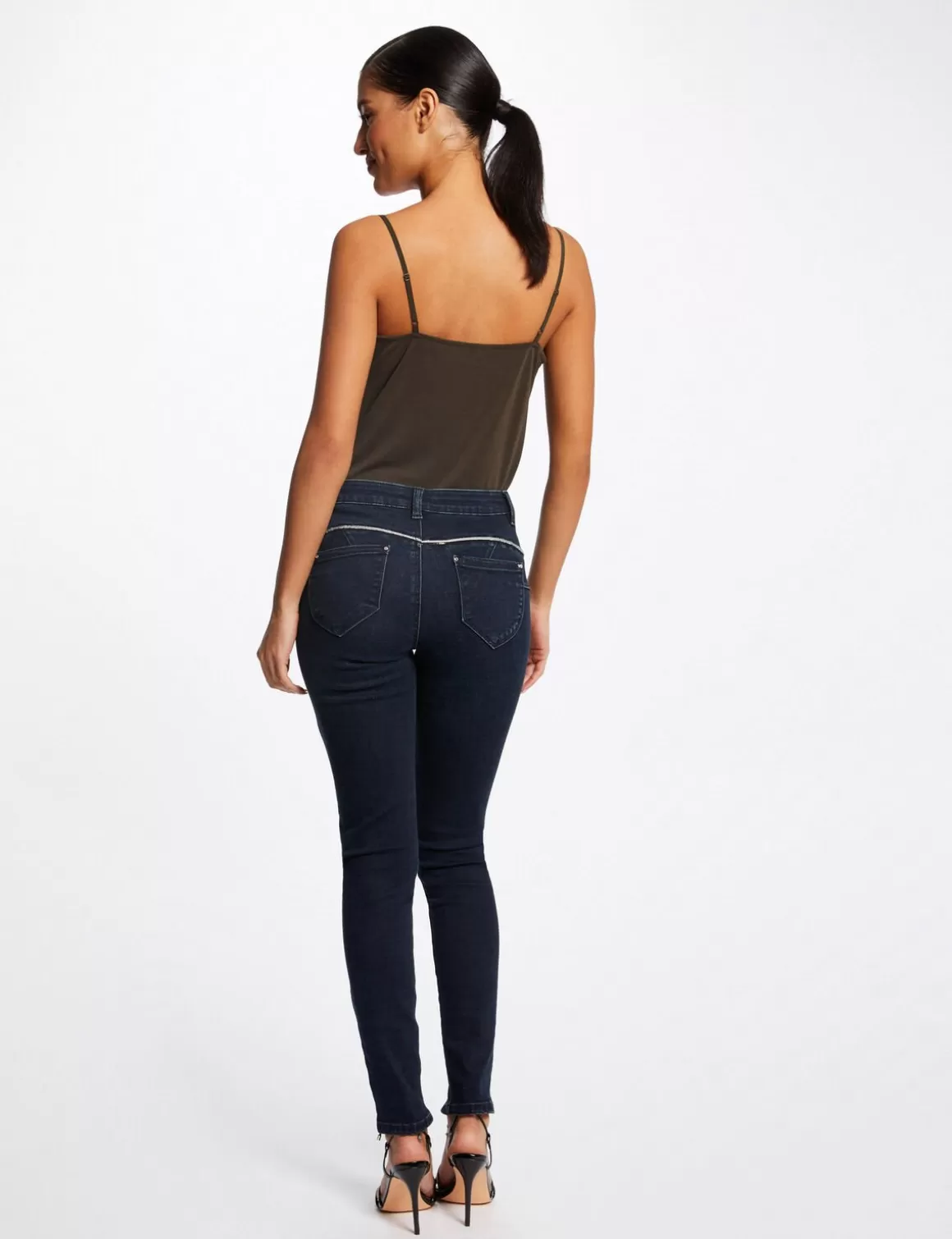 Morgan Tops Et T-Shirts>Debardeur Bretelles Fines Avec Dentelle Vert Kaki Femme | Vert_Kaki
