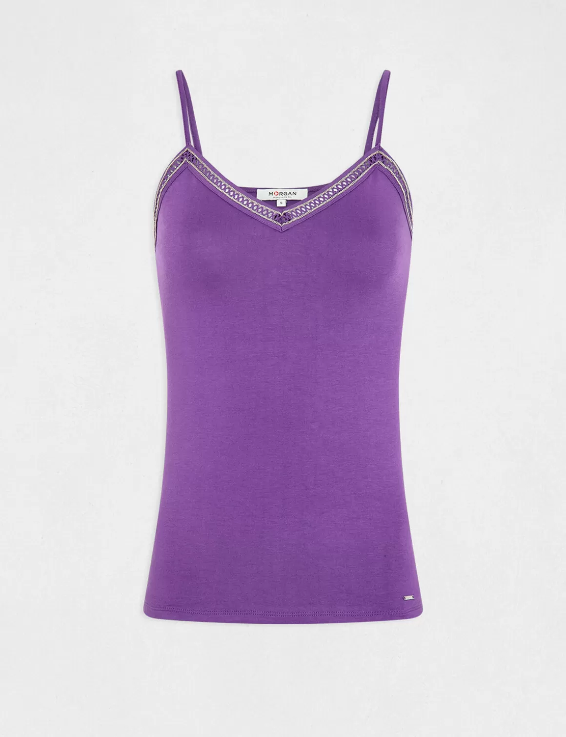 Morgan Tops Et T-Shirts>Debardeur Bretelles Fines Col En V Violet Fonce Femme | Violet_Fonce