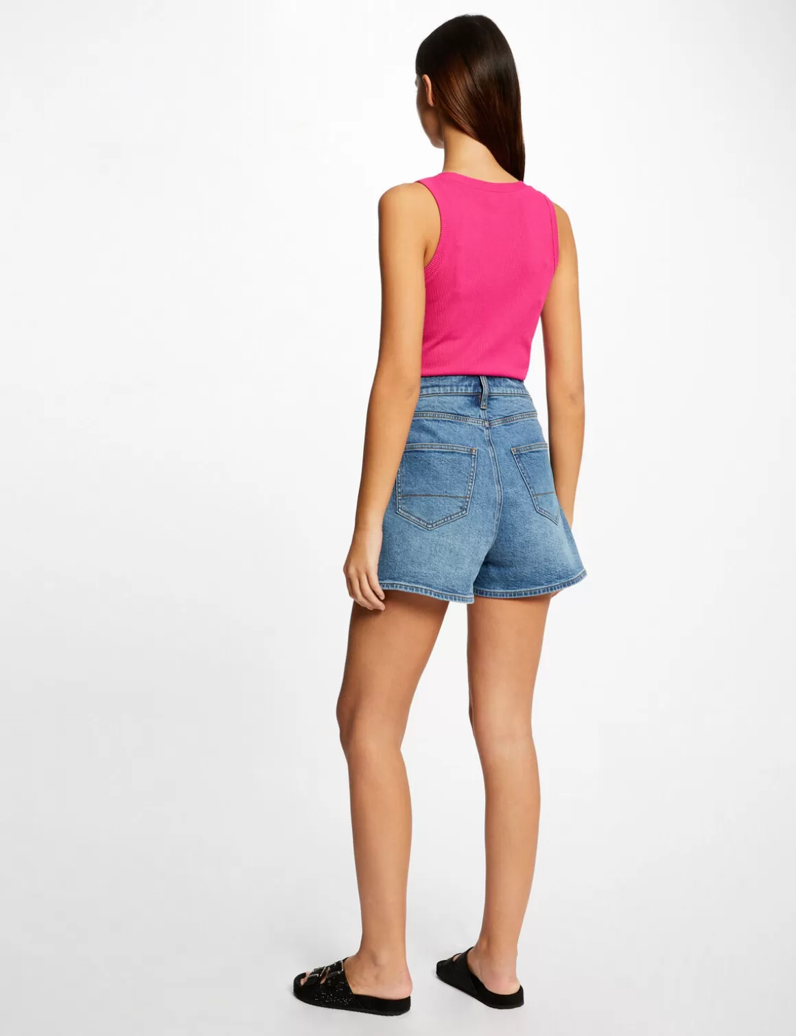 Morgan Tops Et T-Shirts>Debardeur Bretelles Larges Effet Cotele Rose Fonce Femme | Rose_Fonce