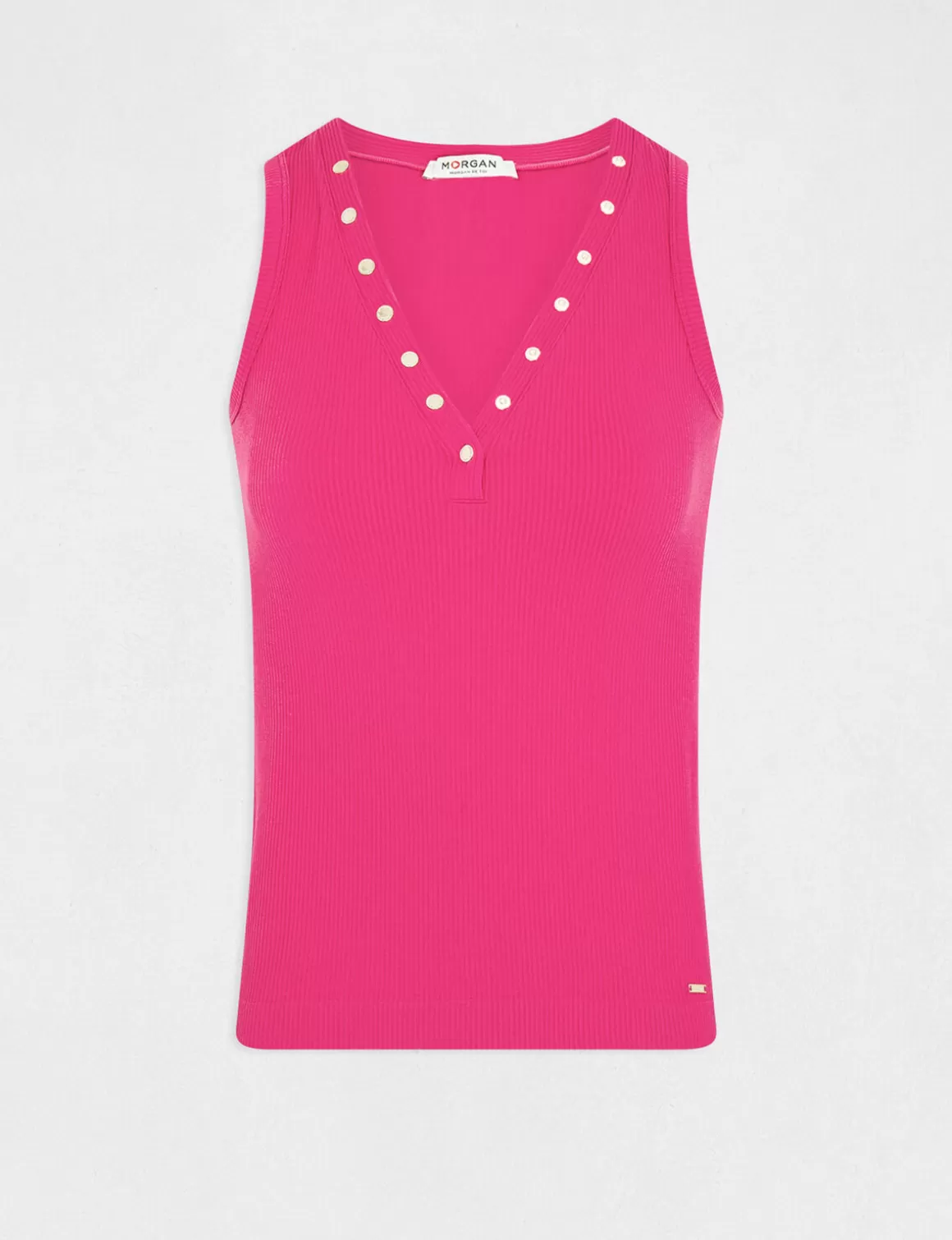 Morgan Tops Et T-Shirts>Debardeur Bretelles Larges Effet Cotele Rose Fonce Femme | Rose_Fonce