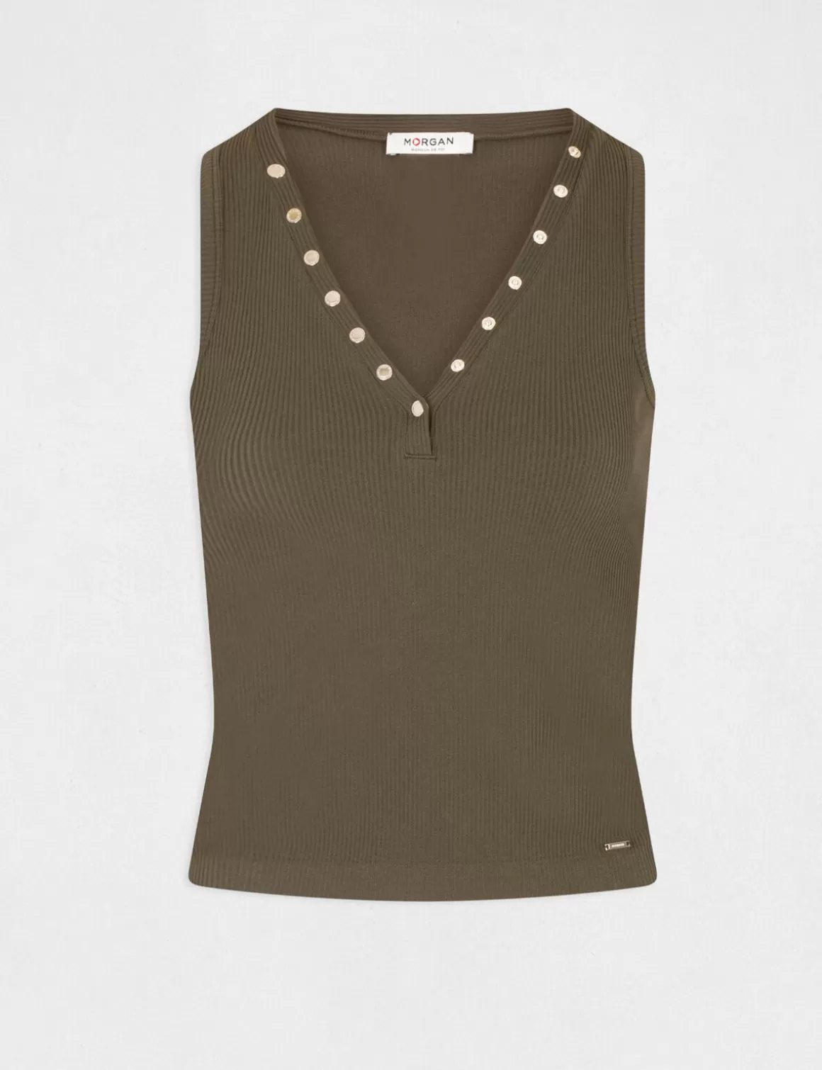 Morgan Tops Et T-Shirts>Debardeur Bretelles Larges Effet Cotele Vert Kaki Femme | Vert_Kaki