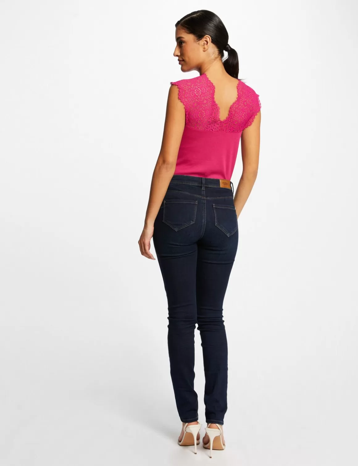 Morgan Tops Et T-Shirts>Debardeur Bretelles Larges En Dentelle Rose Fonce Femme | Rose_Fonce