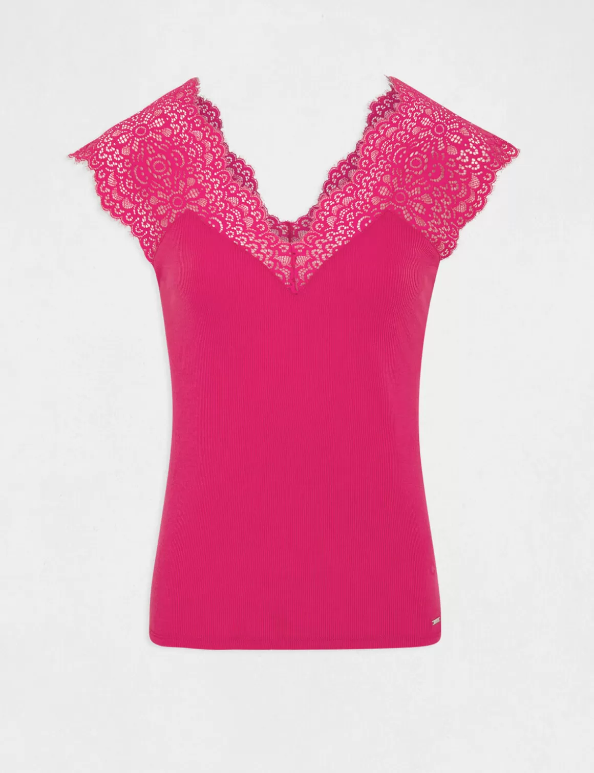Morgan Tops Et T-Shirts>Debardeur Bretelles Larges En Dentelle Rose Fonce Femme | Rose_Fonce