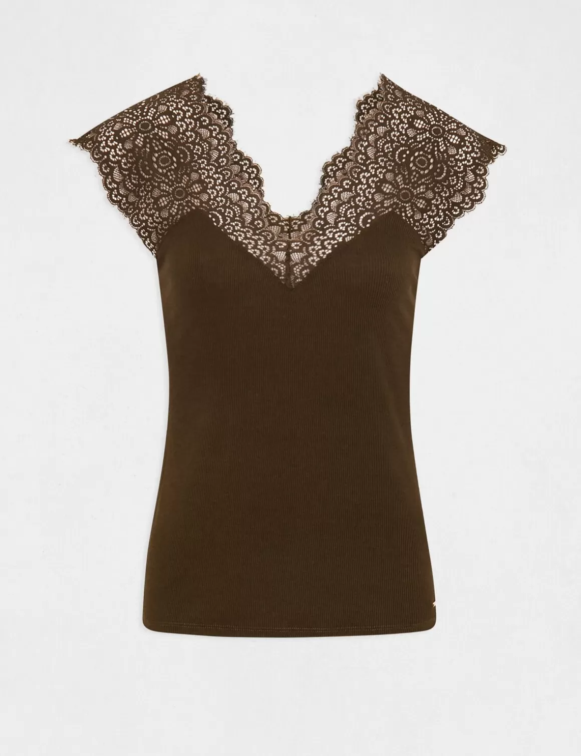 Morgan Tops Et T-Shirts>Debardeur Bretelles Larges En Dentelle Vert Kaki Femme | Vert_Kaki