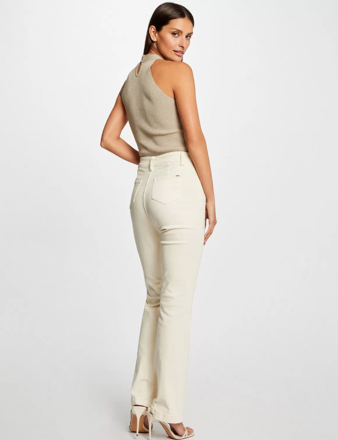 Morgan Tops Et T-Shirts>Debardeur Pull Bretelles Croisees Au Col Beige Clair Femme | Beige_Clair