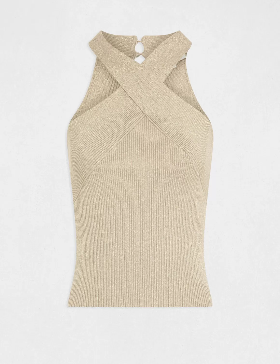 Morgan Tops Et T-Shirts>Debardeur Pull Bretelles Croisees Au Col Beige Clair Femme | Beige_Clair