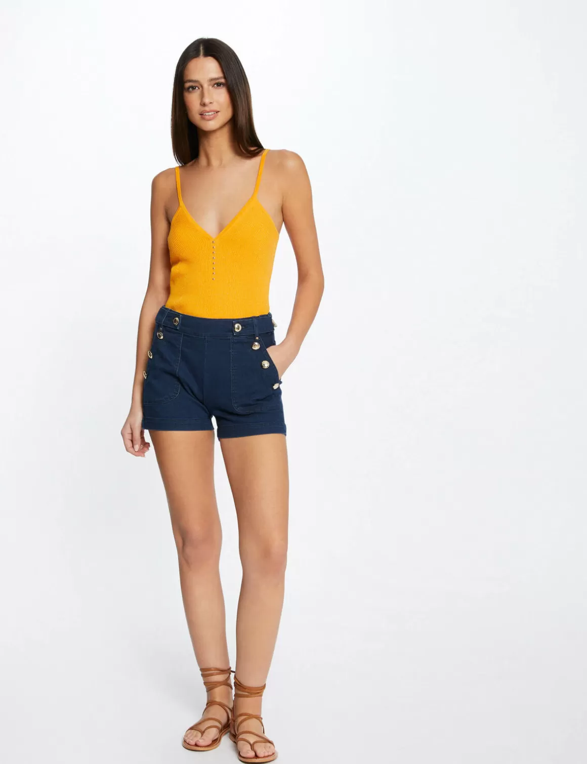 Morgan Tops Et T-Shirts>Debardeur Pull Col En V Avec Perles Femme | Orange