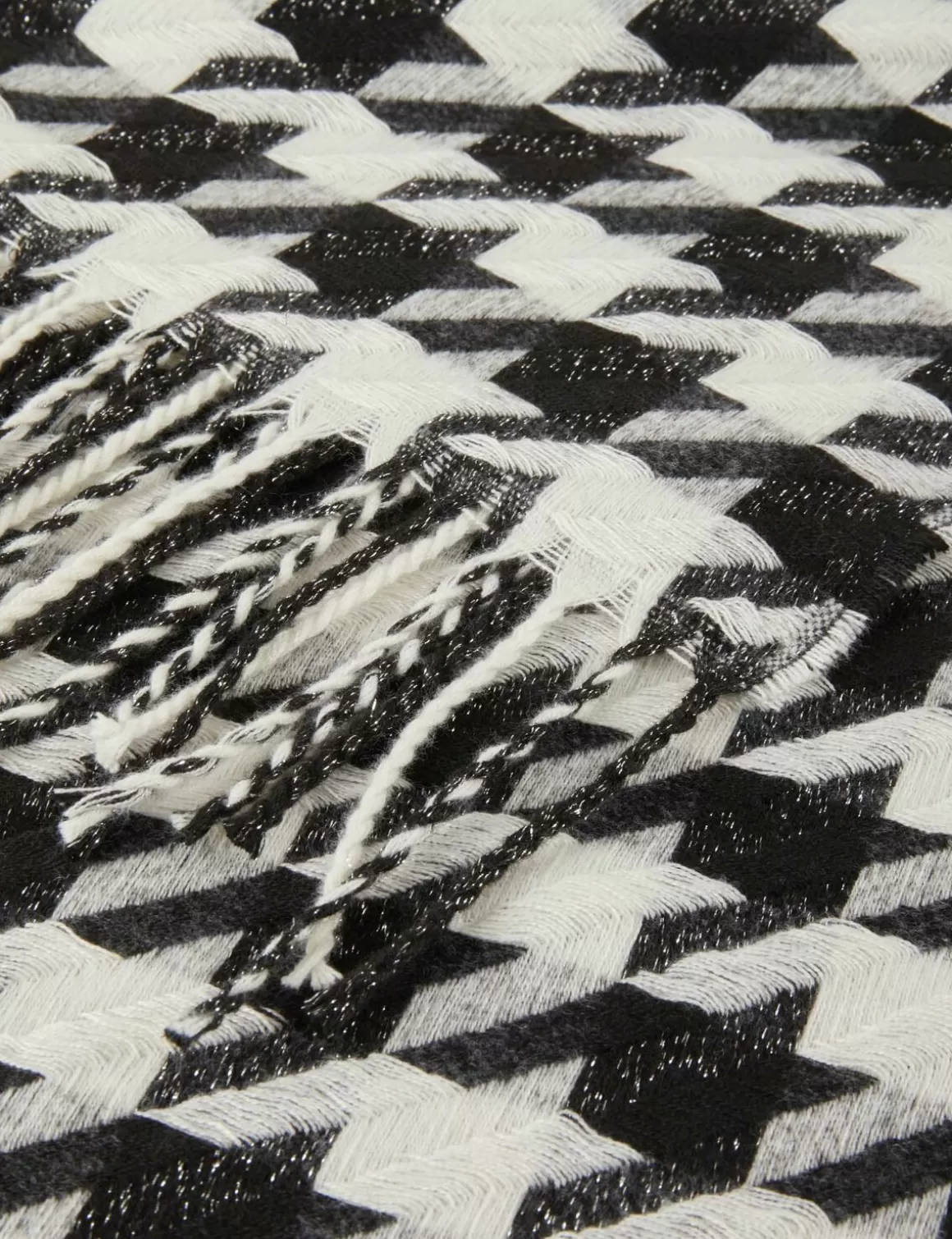 Morgan Echarpes>Echarpe A Franges Imprime Pied De Poule Femme | Noir