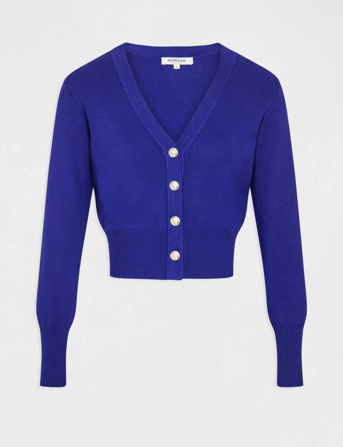 Morgan Gilets>Gilet Col En V Manches Longues Bleu Moyen Femme | Bleu_Moyen