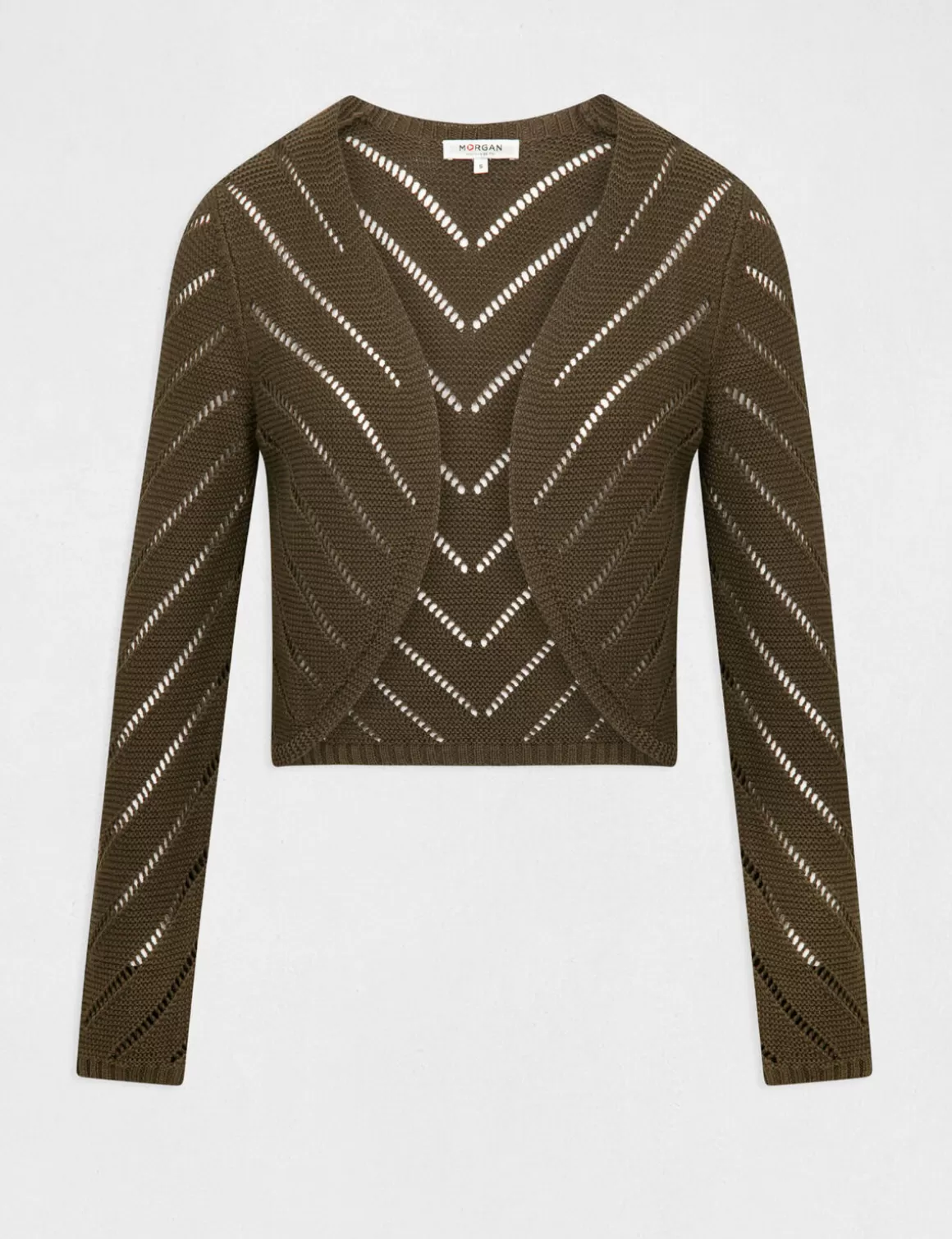 Morgan Gilets>Gilet Manches Longues A Details Ajoures Vert Kaki Femme | Vert_Kaki