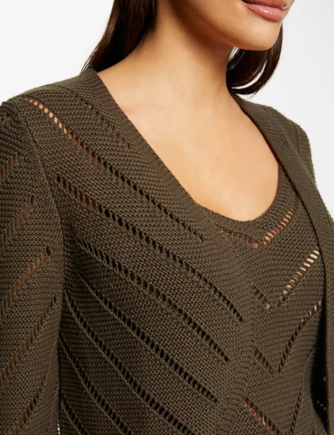 Morgan Gilets>Gilet Manches Longues A Details Ajoures Vert Kaki Femme | Vert_Kaki