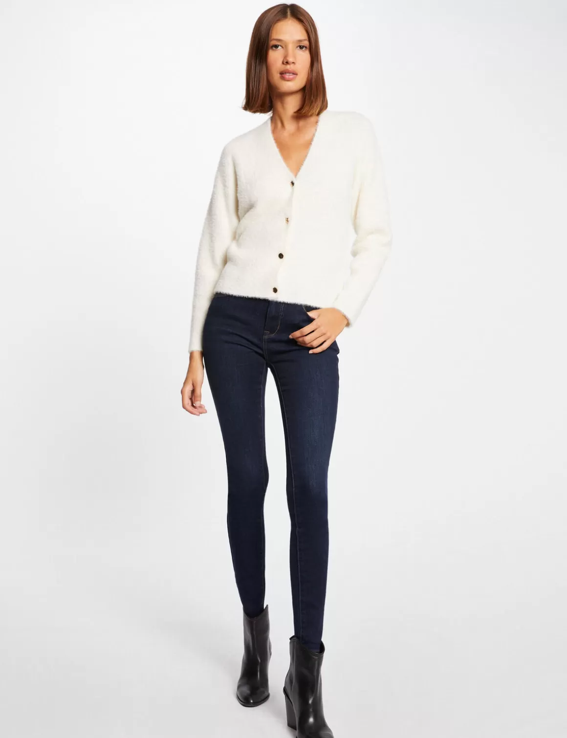 Morgan Gilets>Gilet Manches Longues Avec Col En V Femme | Ivoire