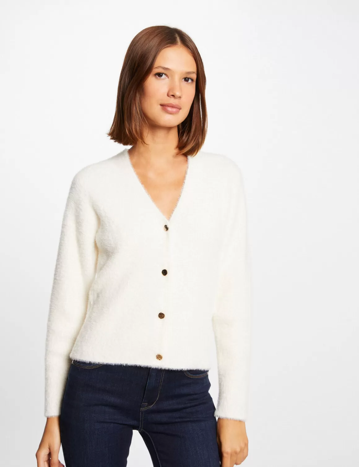 Morgan Gilets>Gilet Manches Longues Avec Col En V Femme | Ivoire