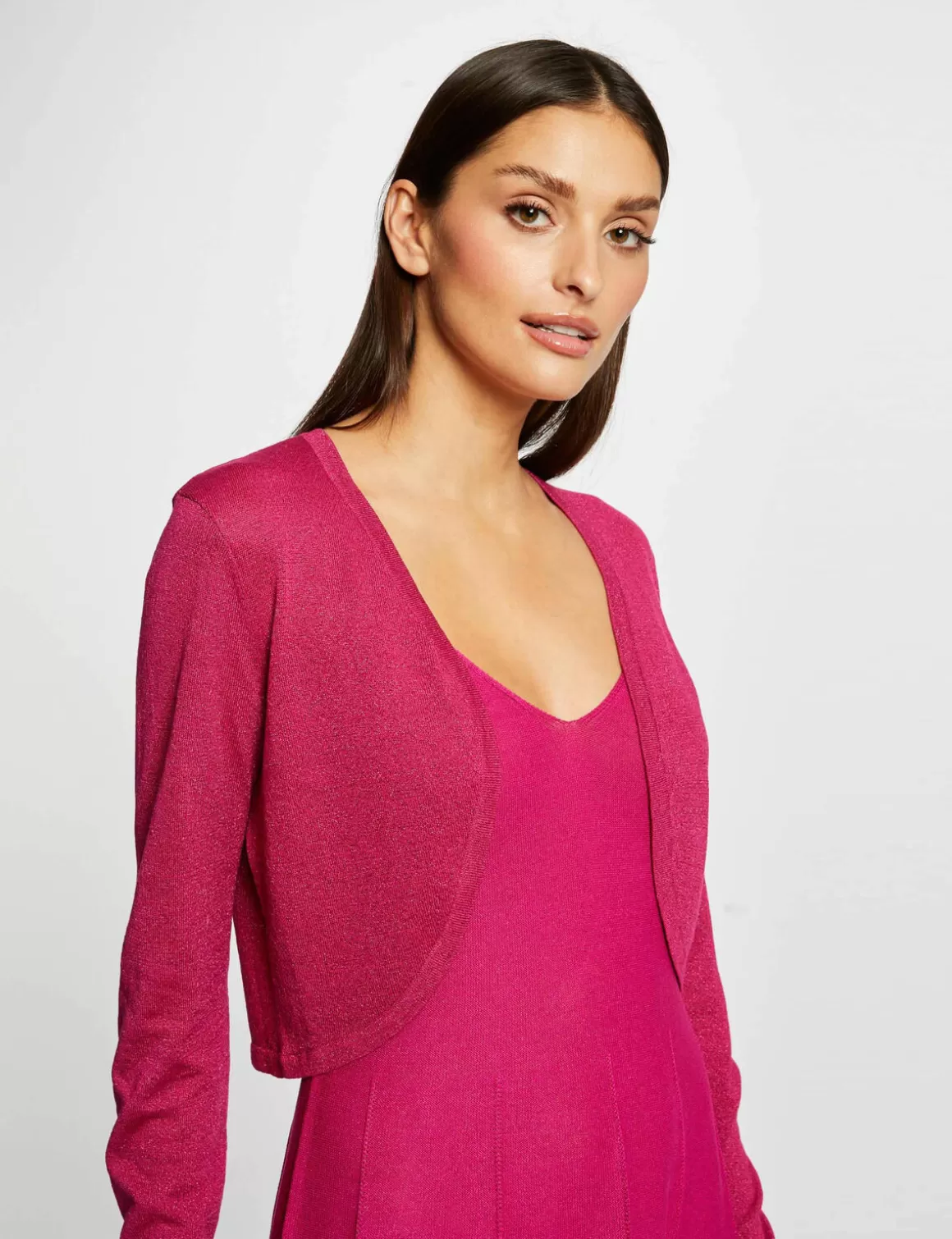 Morgan Gilets>Gilet Manches Longues Col Ouvert Rose Fonce Femme | Rose_Fonce