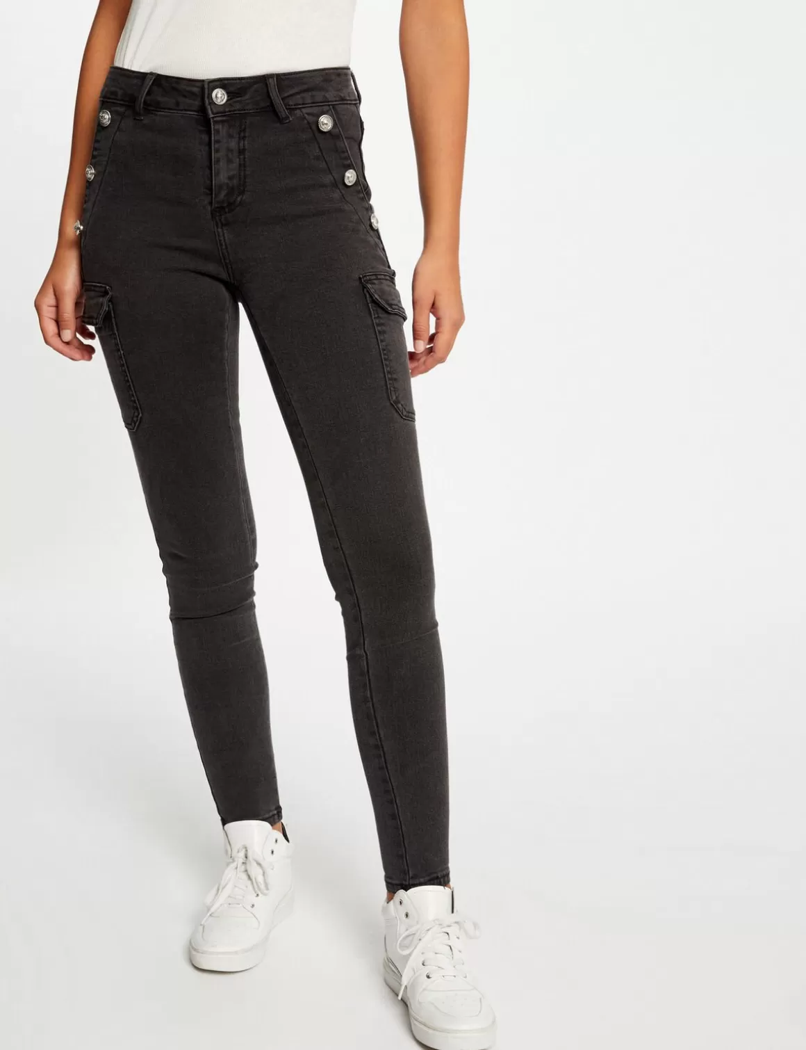 Morgan Pantalons>Jeans Cargo Skinny A Ponts Gris Moyen Femme | Gris_Moyen