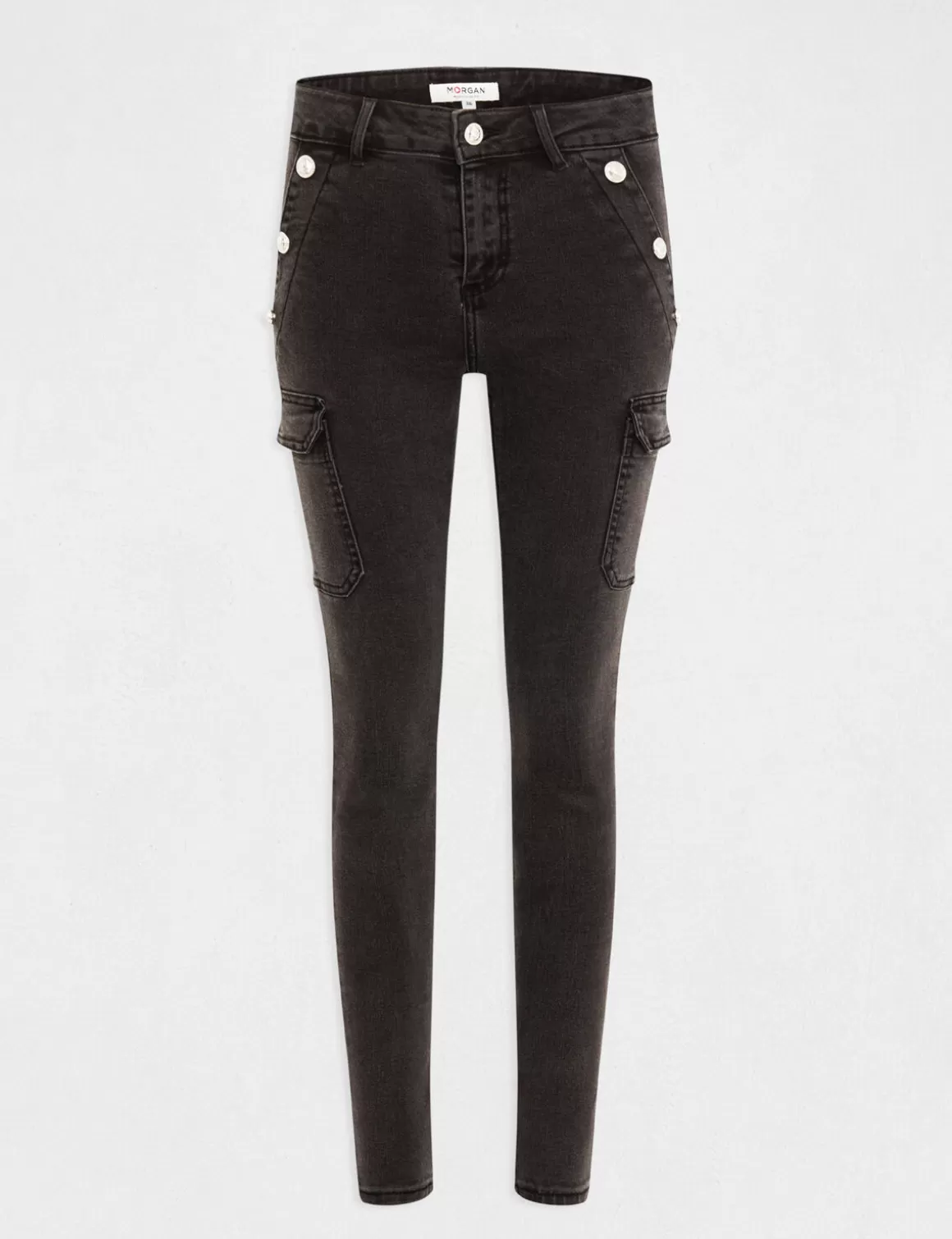 Morgan Pantalons>Jeans Cargo Skinny A Ponts Gris Moyen Femme | Gris_Moyen