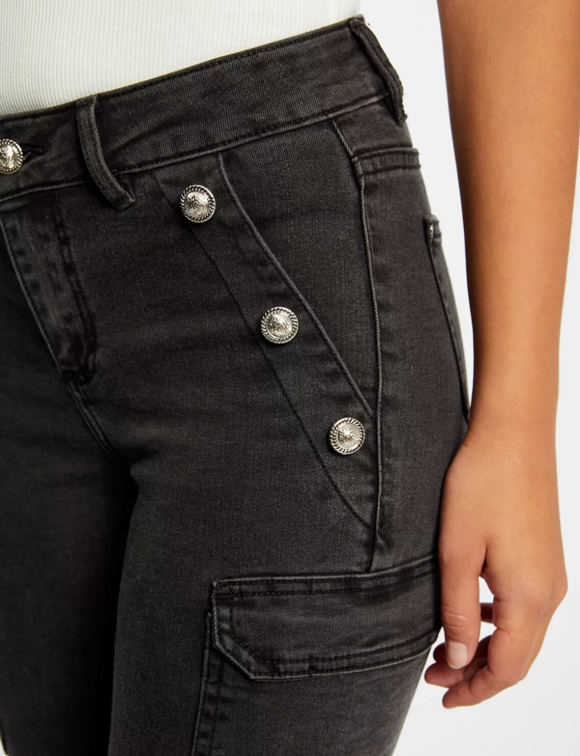Morgan Pantalons>Jeans Cargo Skinny A Ponts Gris Moyen Femme | Gris_Moyen