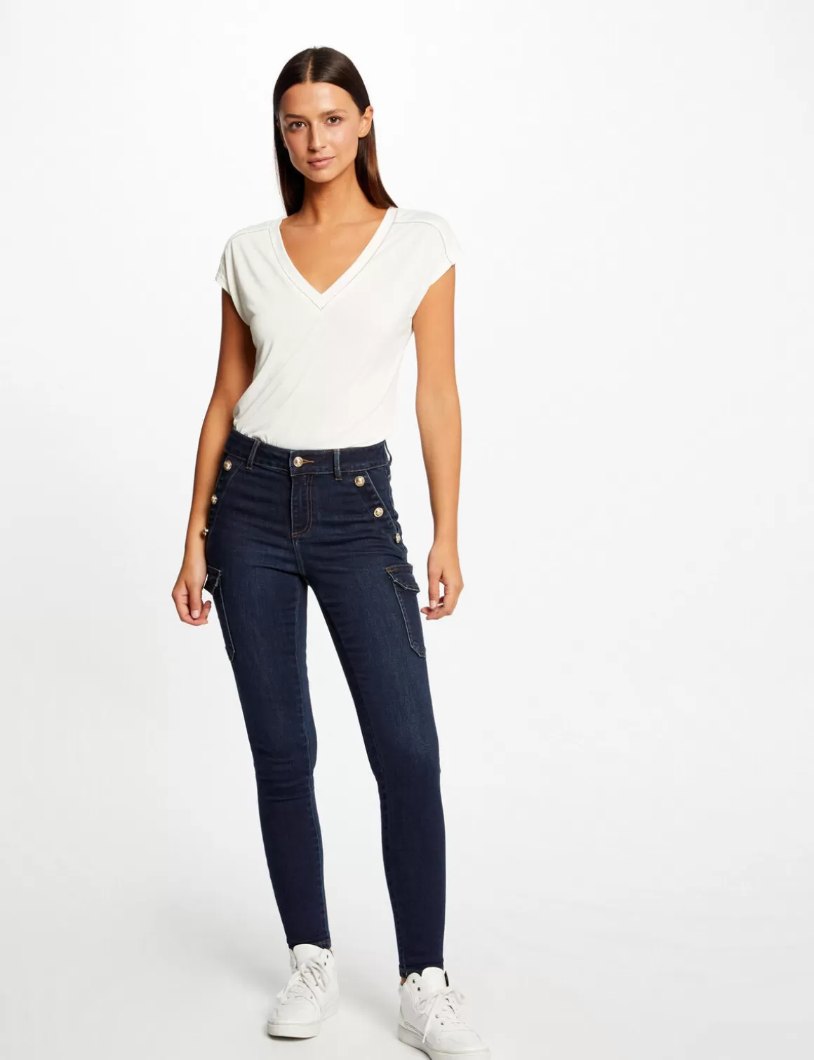 Morgan Pantalons>Jeans Cargo Skinny A Ponts Jean Brut Femme | Jean_Brut