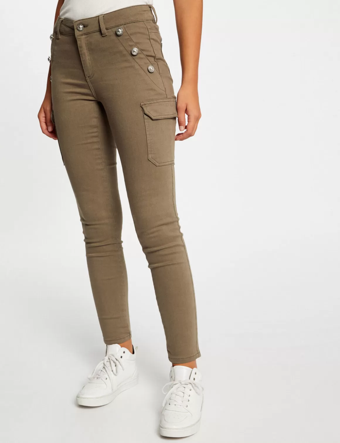 Morgan Pantalons>Jeans Cargo Skinny A Ponts Vert Kaki Femme | Vert_Kaki