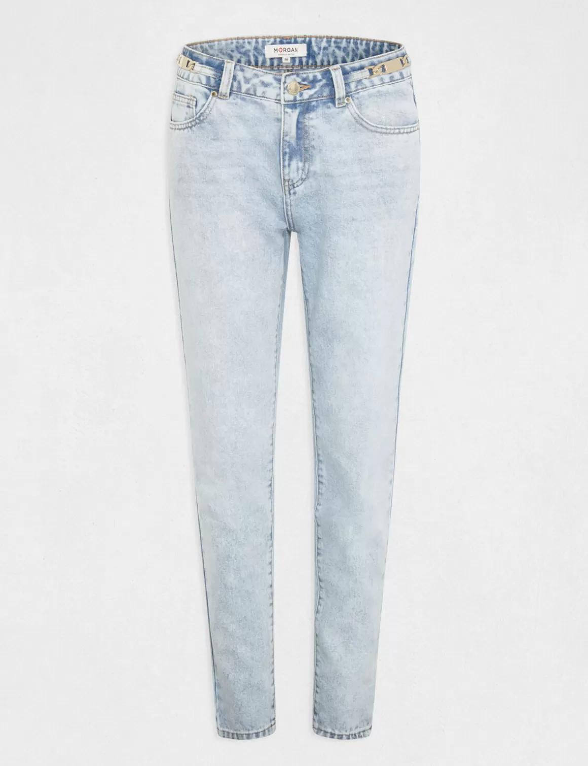 Morgan Jeans>Jeans Droit Avec Ornements Metalliques Jean Bleached Femme | Jean_Bleached