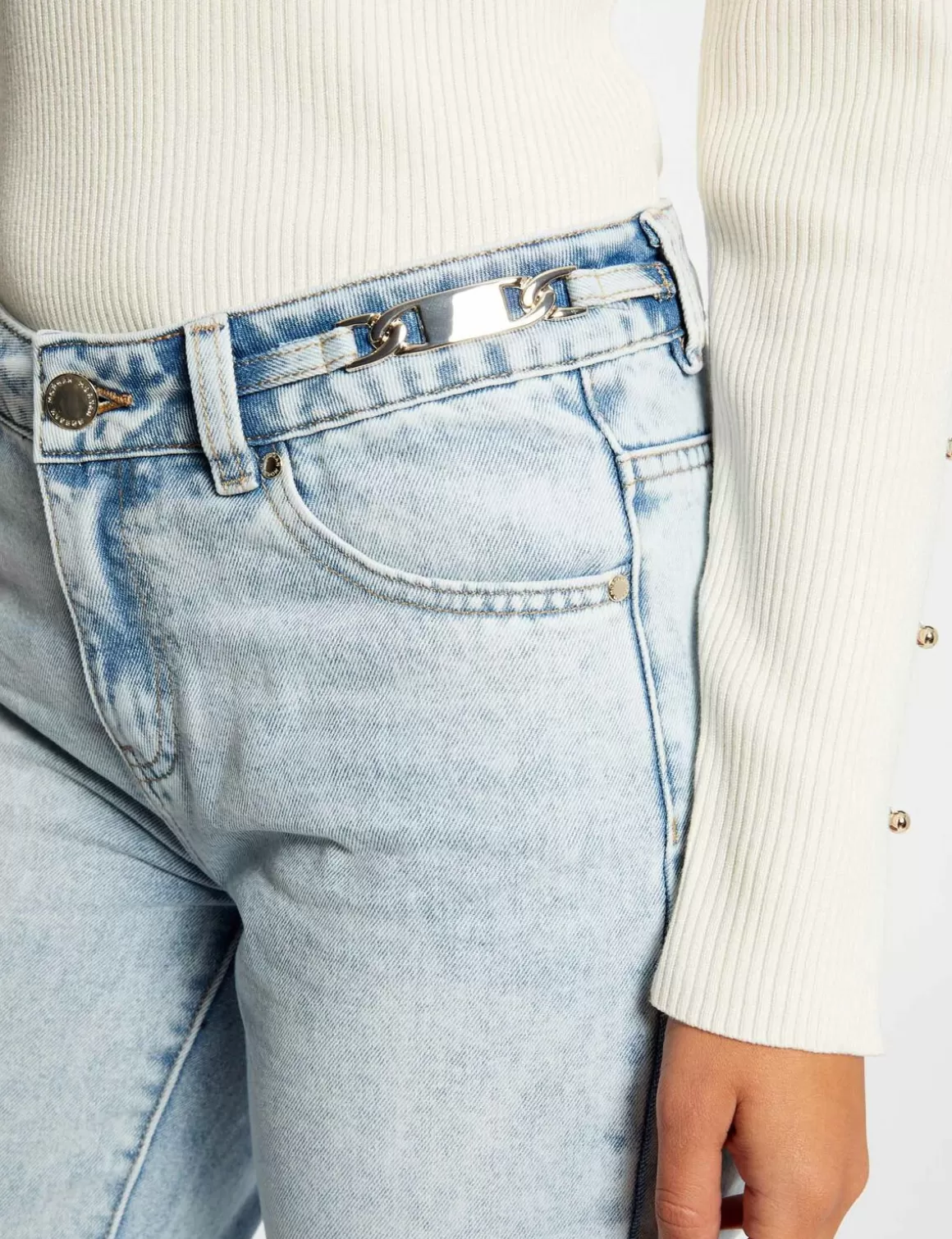 Morgan Jeans>Jeans Droit Avec Ornements Metalliques Jean Bleached Femme | Jean_Bleached